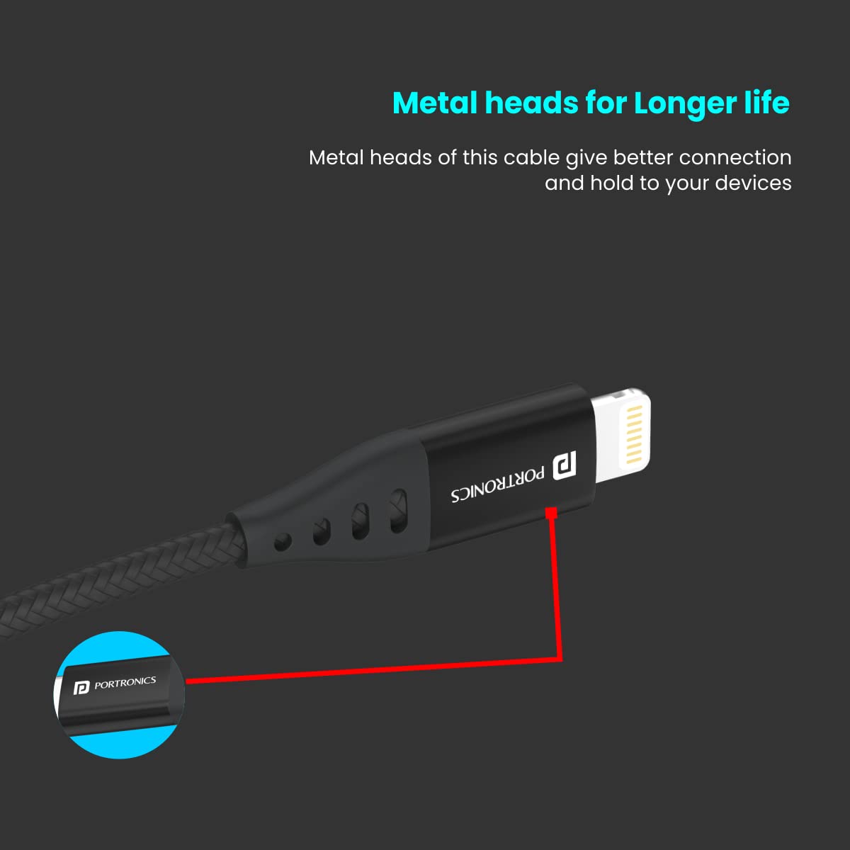 Portronics Konnect L1 Type C to 8 Pin Cable - Black 1.0 units