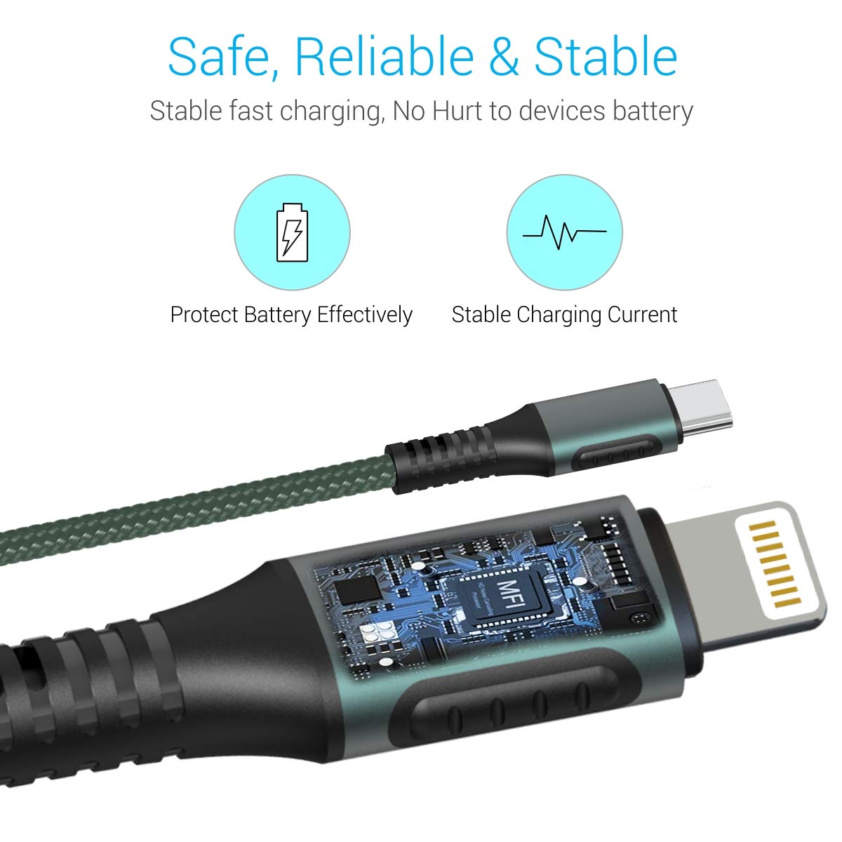Portronics Konnect CL Type C to 8 Pin 3A Type-C to 8 Pin USB Cable - Green 1.0 Piece