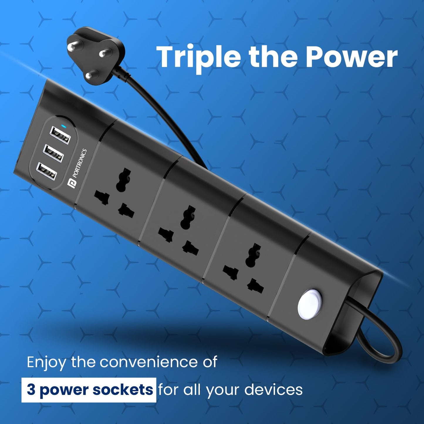 Portronics Power Plate 2 With 3 USB Ports + 3 Power Sockets Power Extender - Black 1.0 Piece