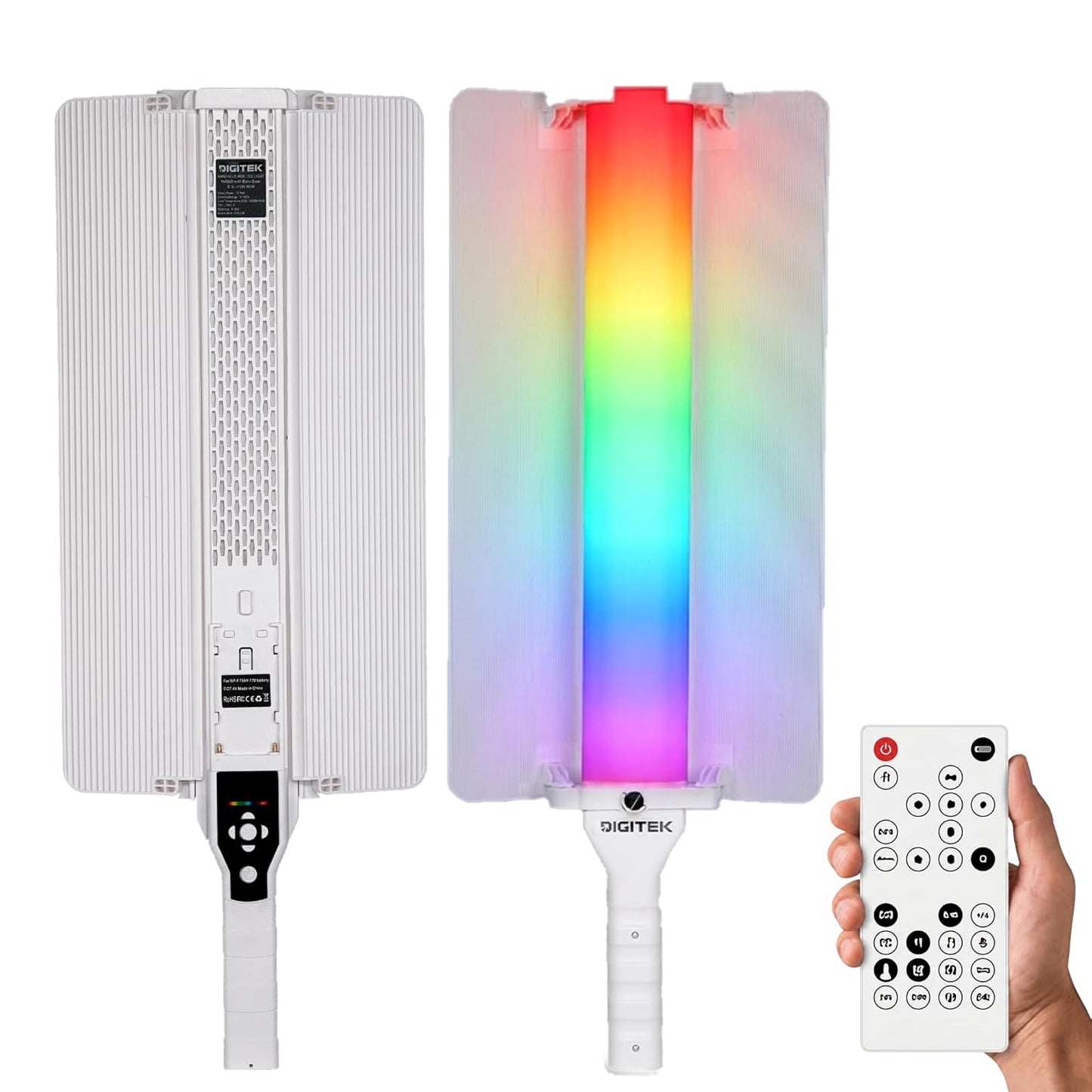DIGITEK® (DSL-25W RGB) Stick Light Portable Handheld RGB LED Light Wand with Barn Door & Remote Control, Color Temp 2700-12000K + RGB, 39 Special Lighting Effects & Carry Bag