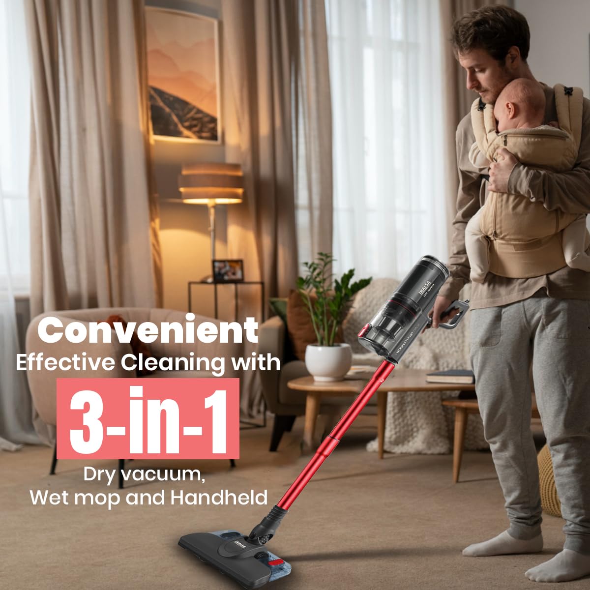Inalsa Ozoy Premium Corded Hand-held Vacuum Cleaner for Dry Floor (900W) with Mopping - Red/Grey 1.0 Piece