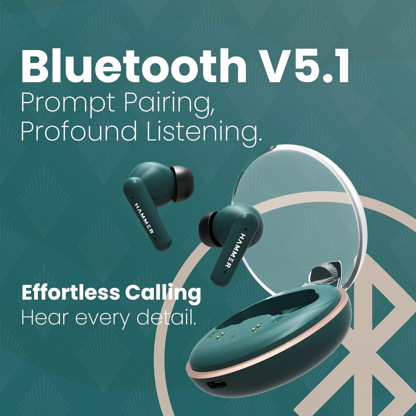 Hammer Airflow Plus In-Ear Truly Wireless Earbuds With Mic, 23 Hours Playtime, Sound Isolation, IPX4, Bluetooth v5.1 (Green) 1.0 unit