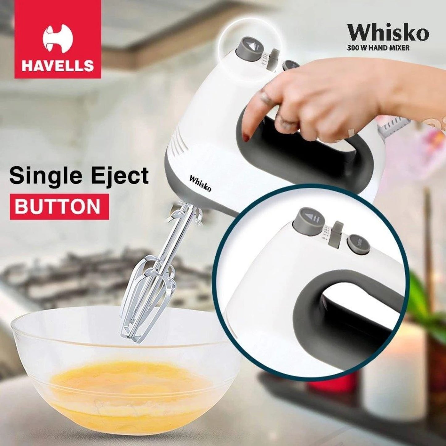 Havells Whisko Hand Mixer, Stainless Steel, 300W