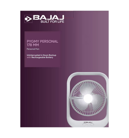 BAJAJ PYGMY TABLE FAN WITH USB CHARGING AND LED LIGHT 2100 RPM HIGH SPEED (WHITE) 1.00 UNIT