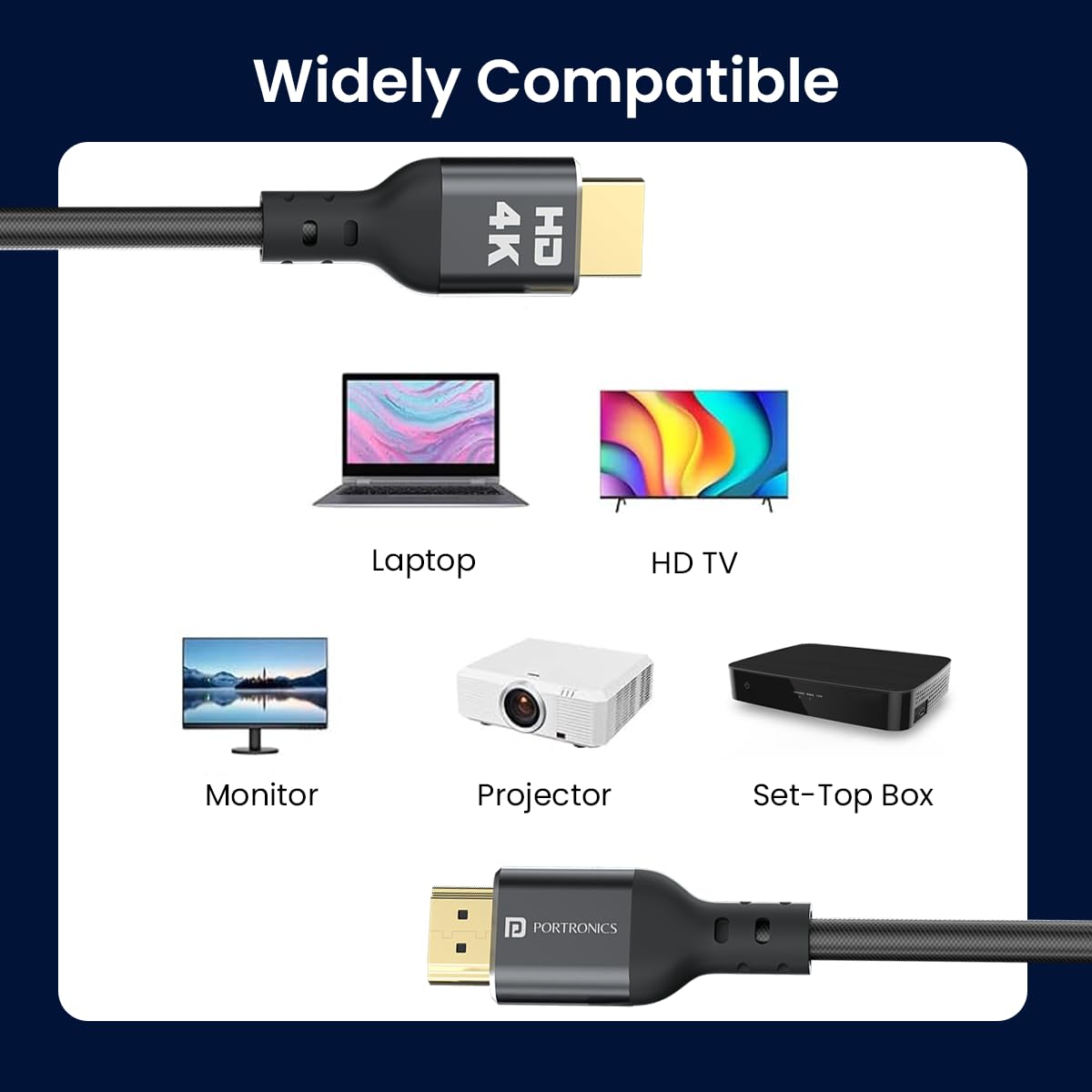 Portronics Konnect Sync 3M Cord Length HDMI Cable - Black 1.0 Piece