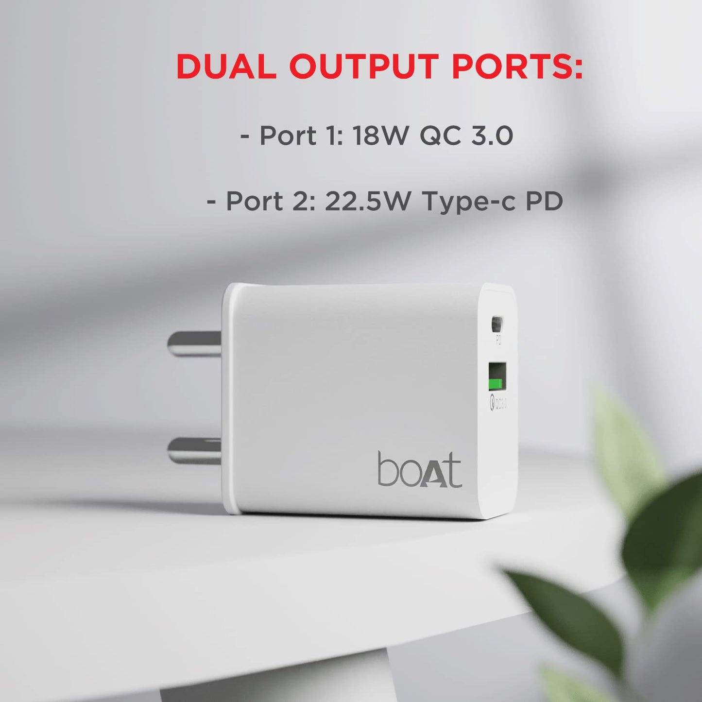 boAt WCDV 22.5W Dual Port Charger with 22.5W Power Delivery Support, 18W Quick Charge 3.0 & Smart IC Protection-White 1.0 unit