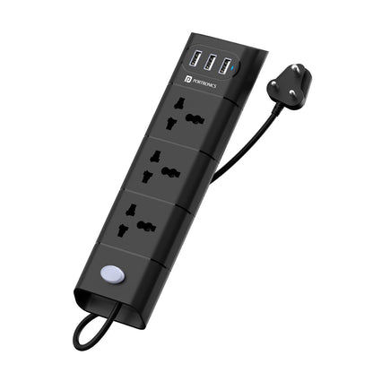 Portronics Power Plate 2 With 3 USB Ports + 3 Power Sockets Power Extender - Black 1.0 Piece
