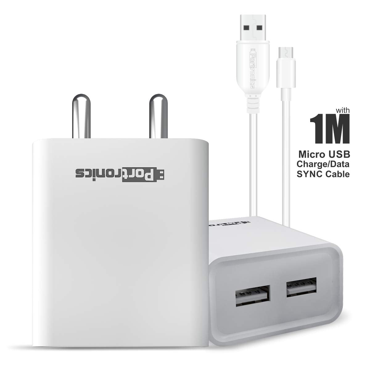 Portronics Adapto 66 2.4 A Charger with Dual USB Ports - White 1.0 Piece