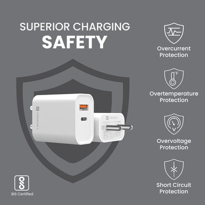 Portronics Adapto 45 22.5 W Adapter with Dual output - Black 1.0 unit