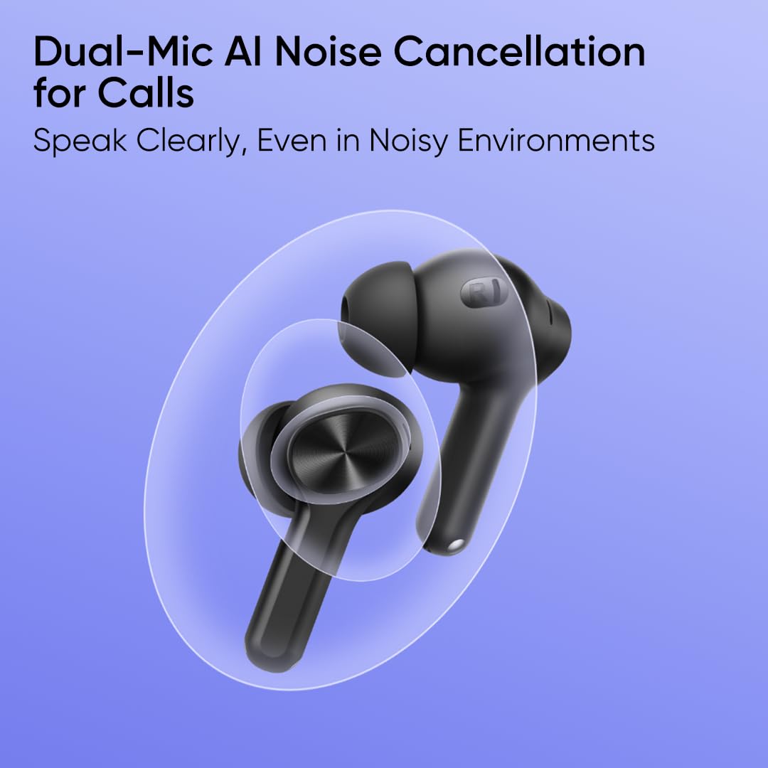 REALME Buds T200 Lite Bluetooth in Ear Earbuds,4 Mic, AI ENC for Calls,48 Hours Total Playback with Fast Charging and Low Latency Gaming TWS,Google Fast Pair, with mic (Volt Black) 1.0 unit