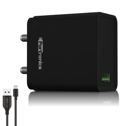 Portronics Adapto One ( With Type C Cable) 3.0A Single Port Adapter With Quick Charge - Black 1.0 unit