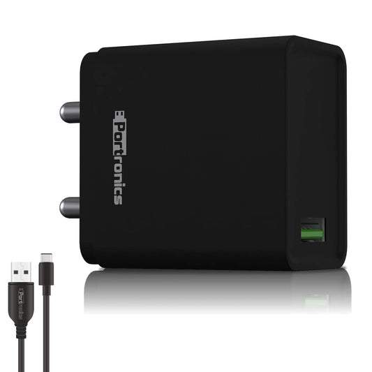 Portronics Adapto One ( With Type C Cable) 3.0A Single Port Adapter With Quick Charge - Black 1.0 unit