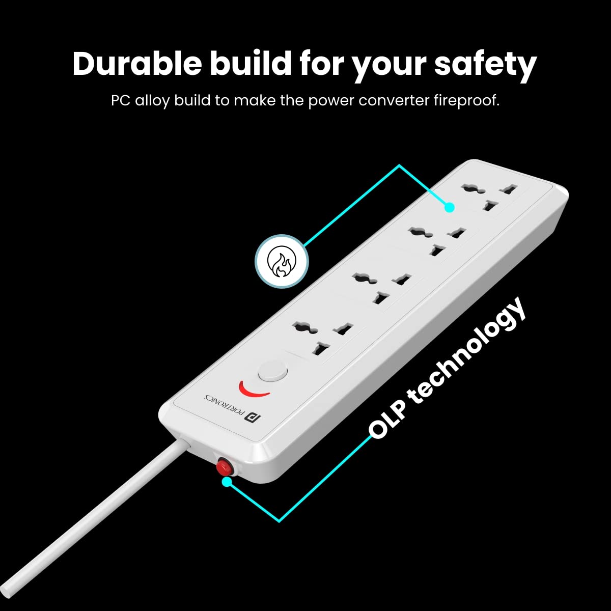 Portronics Power Plate 11 4 Power Sockets Power Converter with 3 M Long Power Cable - White 1.0 Piece