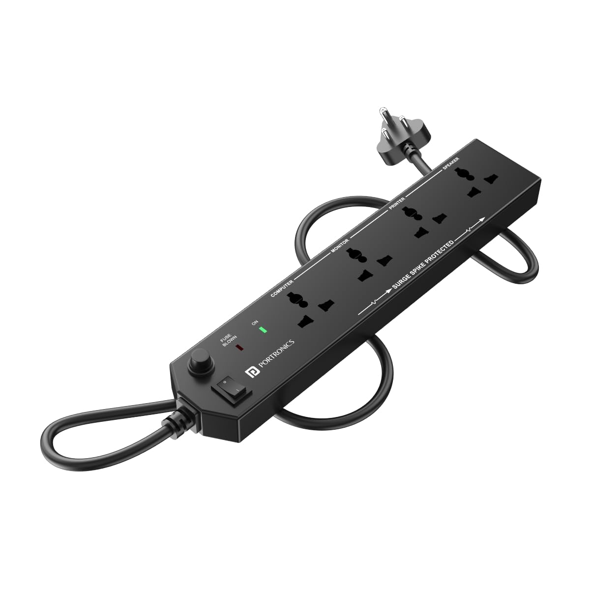 Portronics Power Plate 10 Extension Board with 4 Universal Sockets, 2 Meter Long Cord, 1500 Watts, 6 Amp Multi Plug for Office & Home Appliances - Black 1.0 Piece