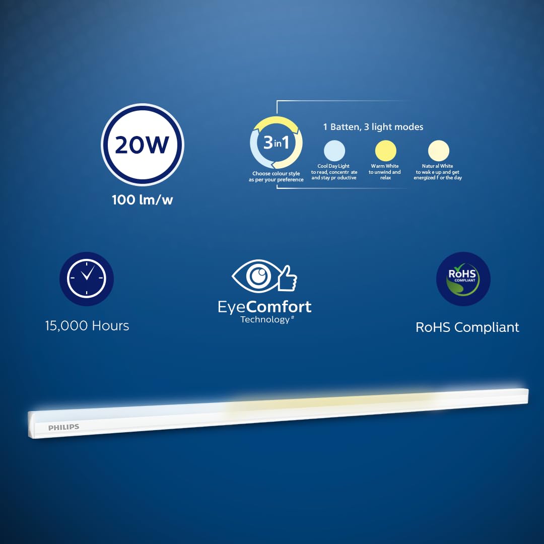 Philips Lighting 3-in-1 20W Multi-Purpose Batten (Cool Daylight, Warm White, Natural White) 1.0 unit