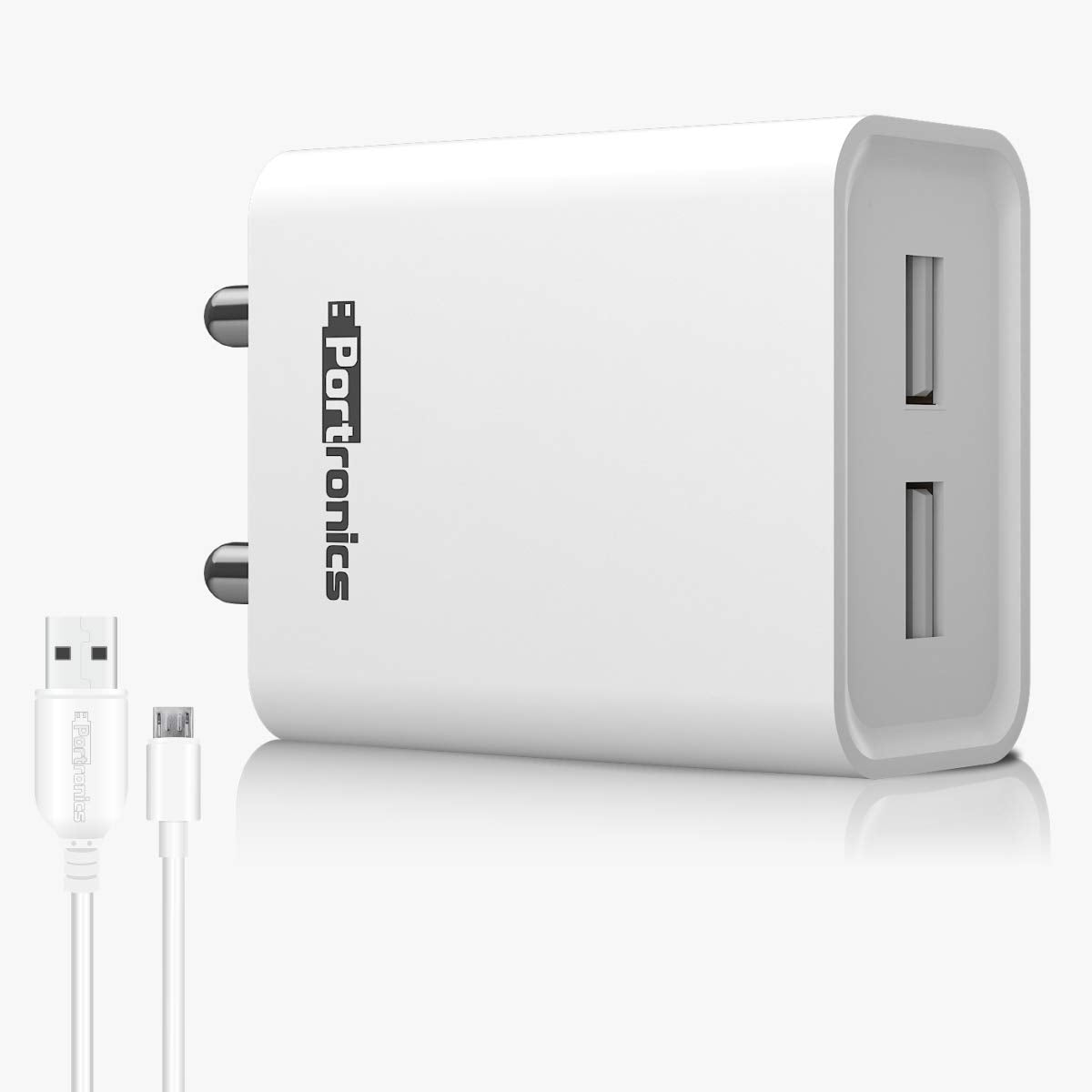 Portronics Adapto 66 2.4 A Charger with Dual USB Ports - White 1.0 Piece