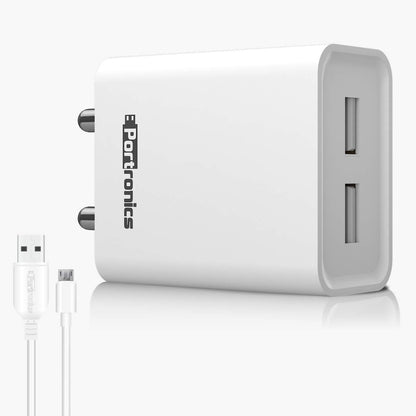 Portronics Adapto 66 2.4 A Charger with Dual USB Ports - White 1.0 Piece