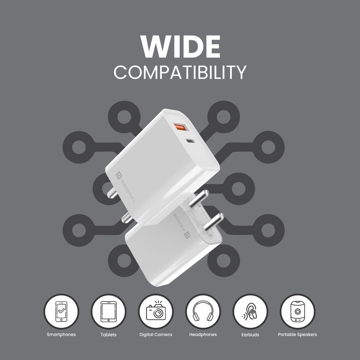 Portronics Adapto 45 22.5 W Adapter with Dual output - Black 1.0 unit