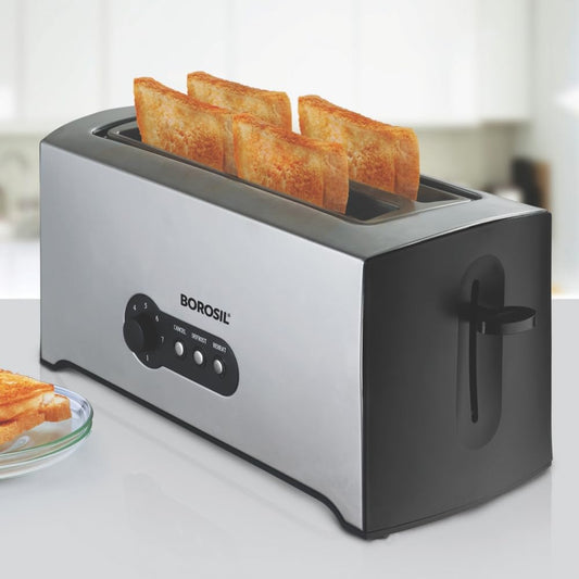 Borosil 1500W Krispy Pop-up Toaster | 4 Slice Automatic Pop up | Toasting, Reheating & Defrosting Options | Removable Bread Crumb Tray | 7 Temprature Settings | Cord Winder | 2 Years Warrant