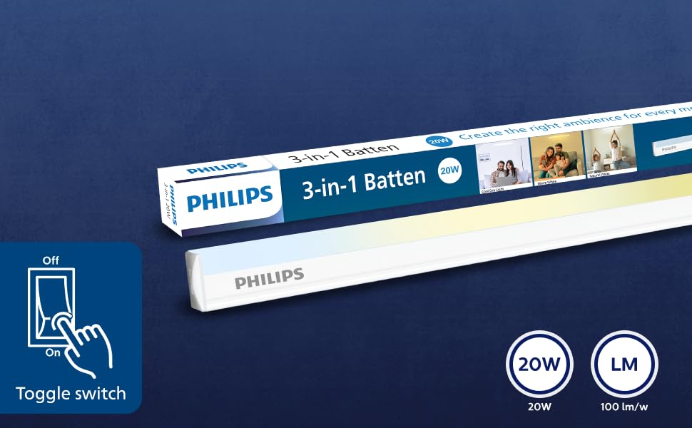 Philips Lighting 3-in-1 20W Multi-Purpose Batten (Cool Daylight, Warm White, Natural White) 1.0 unit