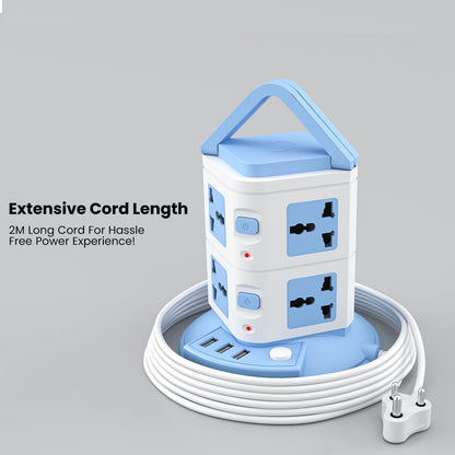 Portronics Power Plate 9 With 3 USB Ports +8 Power Sockets - Blue 1.0 unit