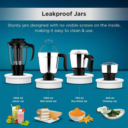 Butterfly Smart Mixer Grinder, 4 Jars, 750W, Stainless Steel (Silver & Black) 1.0 unit