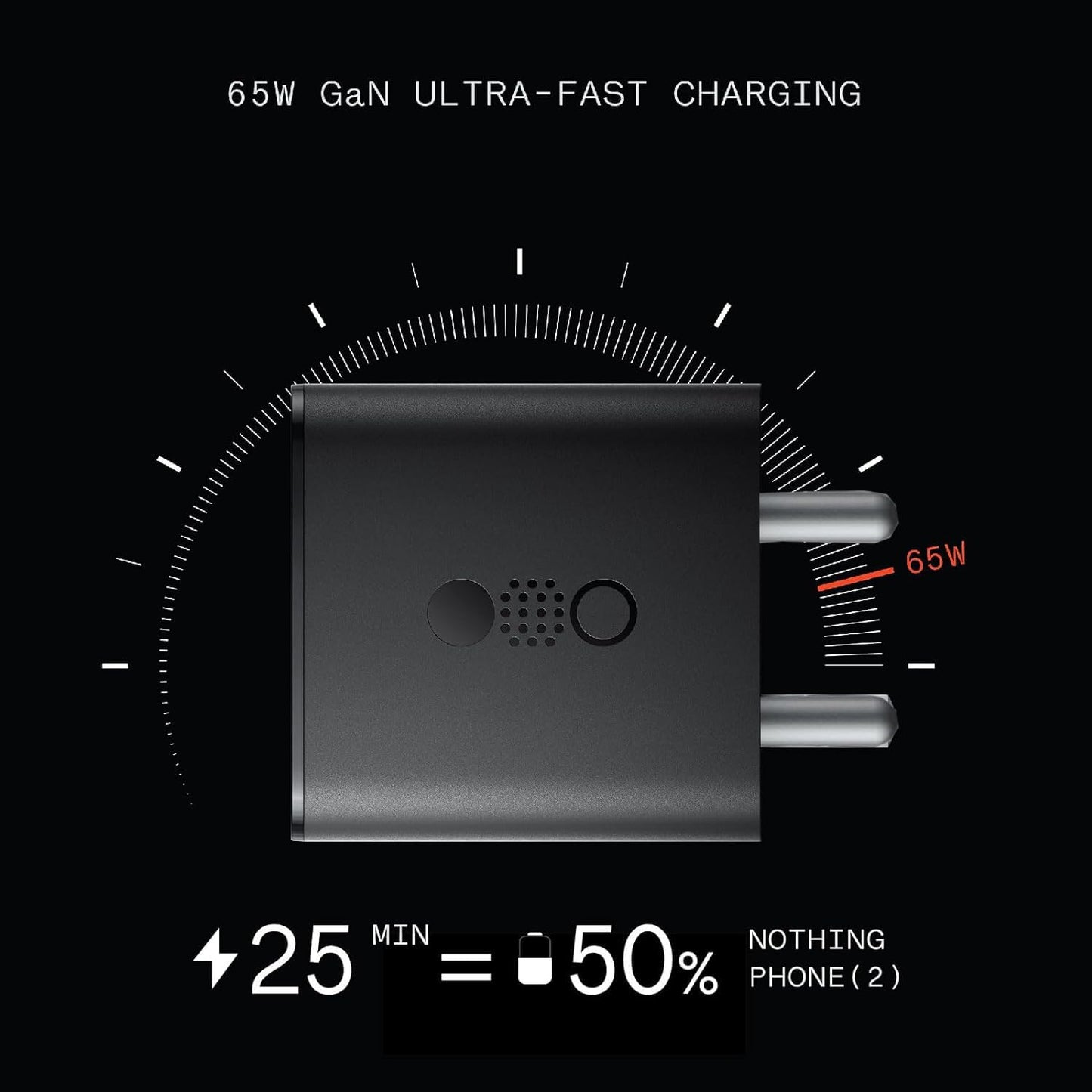 CMF BY NOTHING 65 W GaN 3 A 3 Port Mobile Charger  (Dark Grey) 1.0 Piece