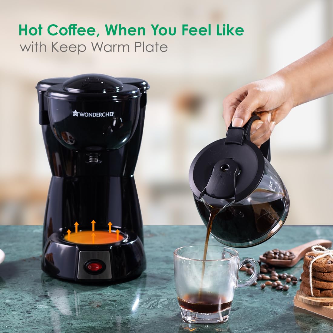 Wonderchef Onyx Brew 6 Cups Coffee Makers, 600ml (Black) 1.0 unit