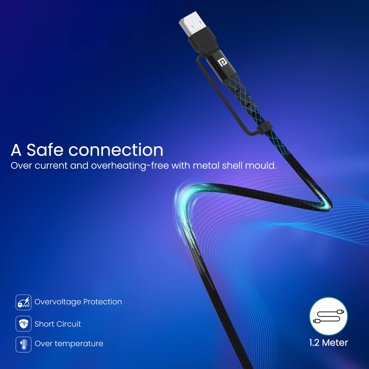 Portronics Konnect J8 60W USB A + Type C to 8Pin + Type C - Black 1.0 unit