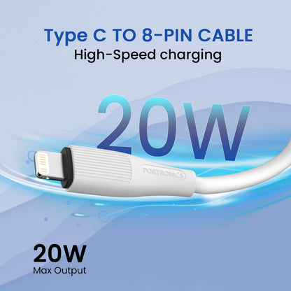 Portronics Silklink 8 Pin USB TO 8 Pin 20W 1M - White - White 1.0 Piece