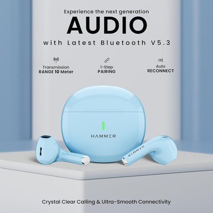 Hammer Ultra Pods In-Ear Truly Wireless Earbuds With Mic, 30 Hours Playtime, IPX5, Bluetooth v5.3 (Blue) 1.0 unit