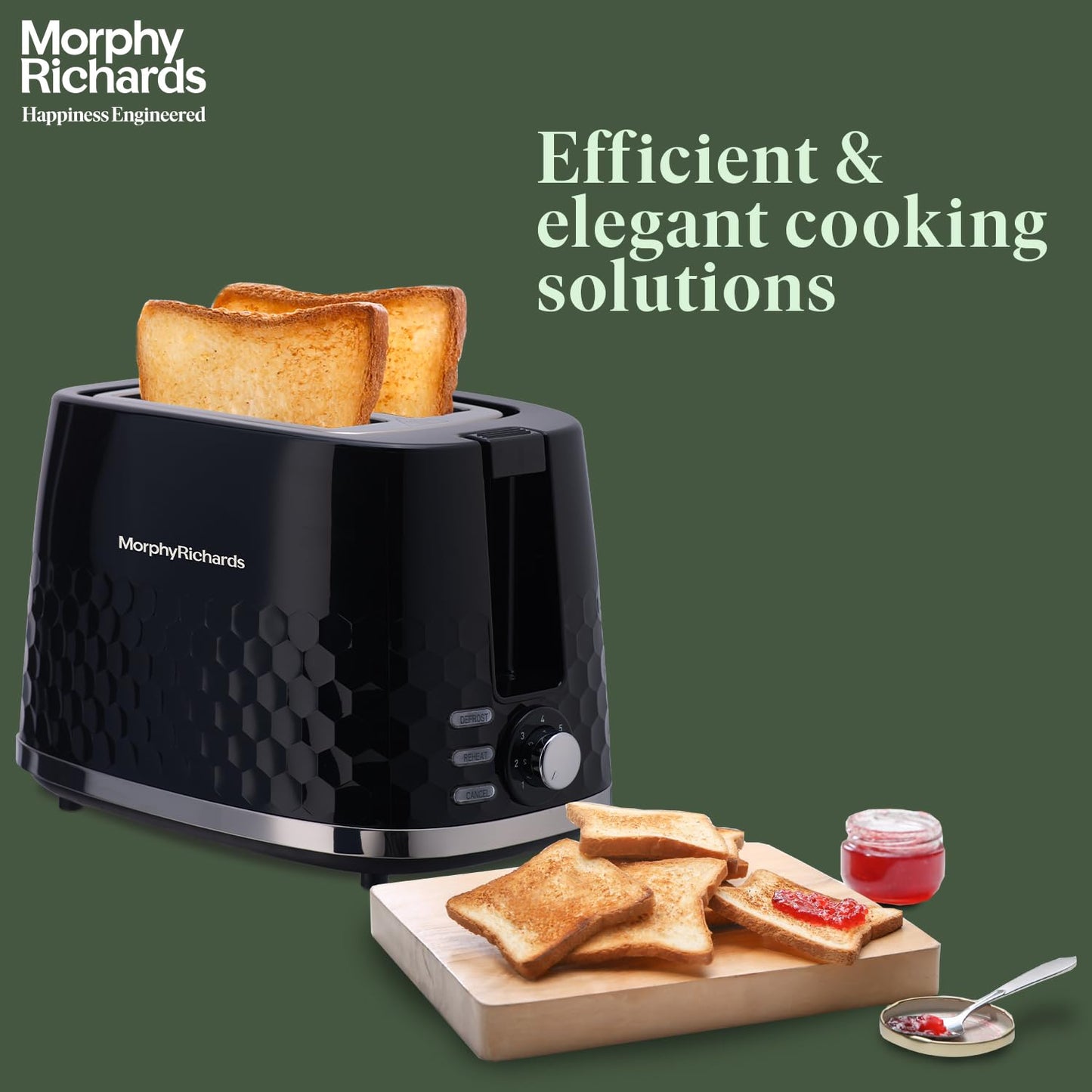Morphy Richards Hive Series Pop Up Toaster With 2 Slice, Glossy Black, 850 Watts
