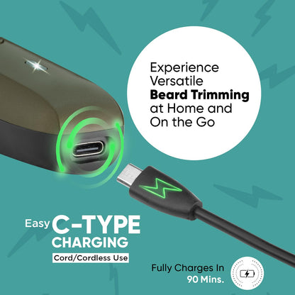 VEGA P1 Battery Powered Beard Trimmer for Men, USB C Type, 160 Mins Runtime 2 Beard Comb (VHTH-25) 1.0 unit