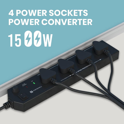 Portronics Power Plate 10 Extension Board with 4 Universal Sockets, 2 Meter Long Cord, 1500 Watts, 6 Amp Multi Plug for Office & Home Appliances - Black 1.0 Piece