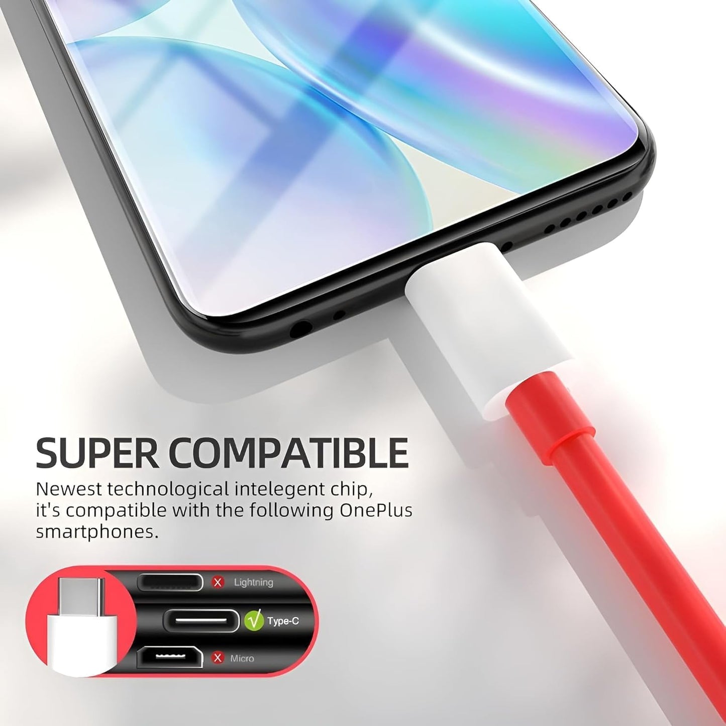 Sounce 80W Fast Charging USB to Type C SuperVooc/Dash Cable for Oneplus & All Series , Red 1.0 Piece