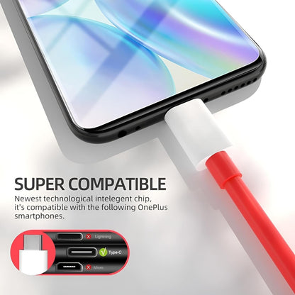 Sounce 80W Fast Charging USB to Type C SuperVooc/Dash Cable for Oneplus & All Series , Red 1.0 Piece