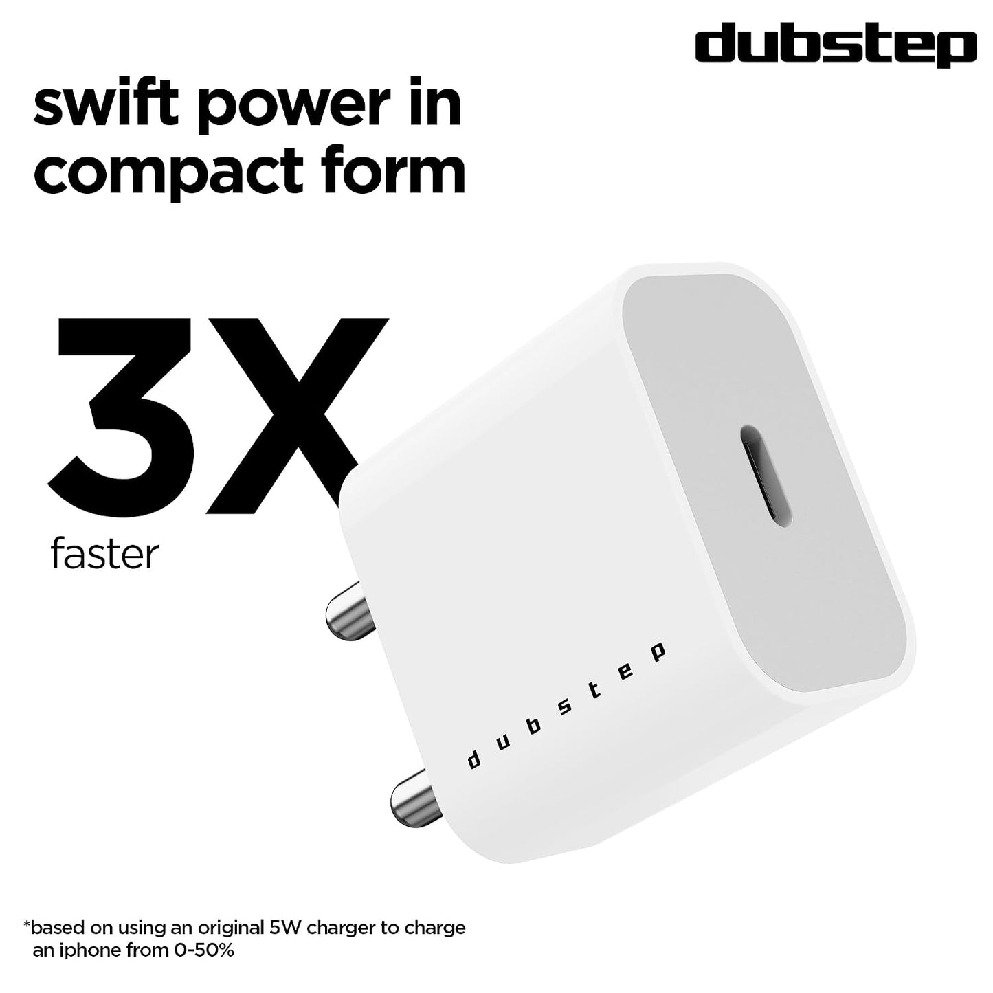 Dubstep Sprint 20W USB-C Charger with PD PPS 3.0 Supports All Fast Charging Technologies (With Type-C To L Cable, White) 1.0 unit