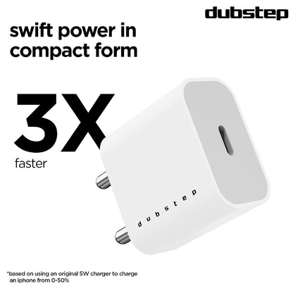 Dubstep Sprint 20W USB-C Charger with PD PPS 3.0 Supports All Fast Charging Technologies (With Type-C To L Cable, White) 1.0 unit