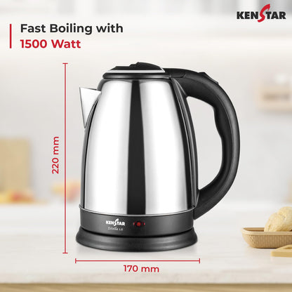Kenstar Estella Electric Kettle, 1.6L, Stainless Steel, Auto Shut off, rotatble base 1.0 pack