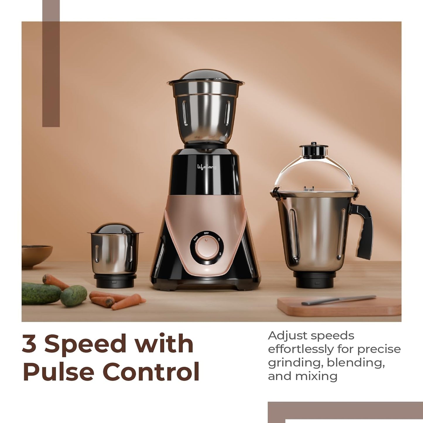 Lifelong 750 Watt Mixer Grinder for Kitchen | 4 Jars Mixie with Chutney Jar,Jar for Shakes,Wet Grinding and Juicer |Blender for Juices & Shakes 1.0 Piece