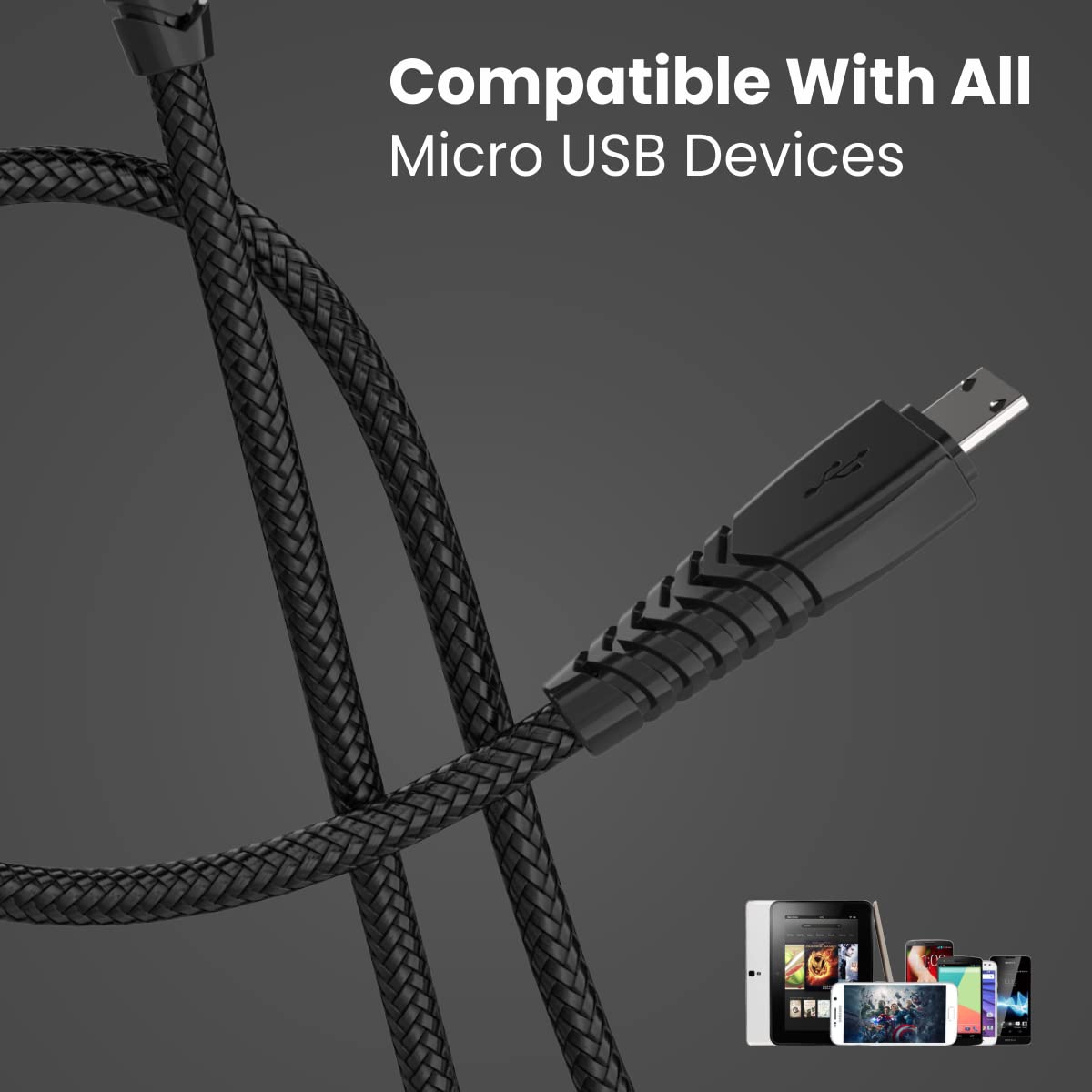Portronics Konnect B Micro 1M Micro USB Nylon Braided Cable - Black 1.0 unit