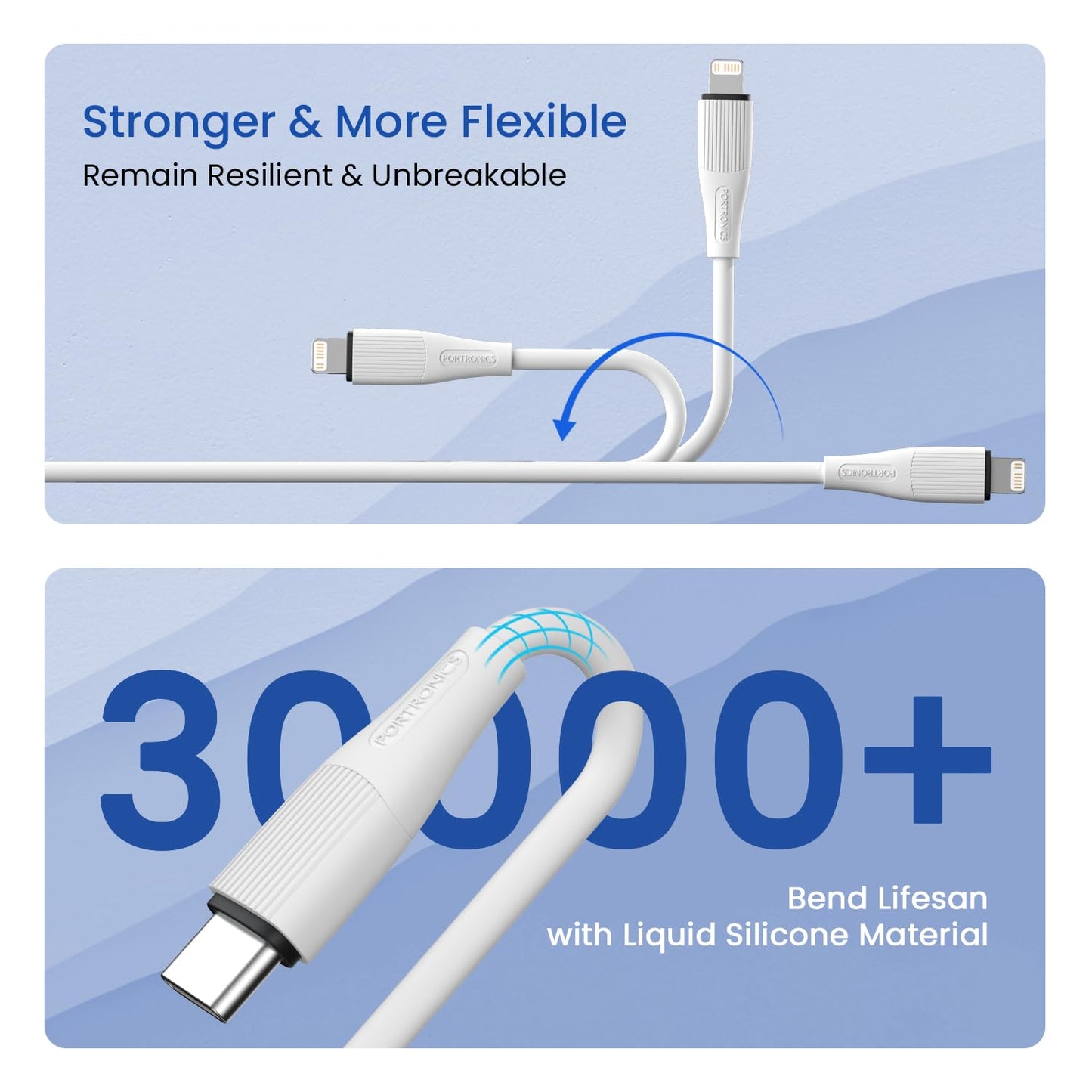 Portronics Silklink 8 Pin USB TO 8 Pin 20W 1M - White - White 1.0 Piece