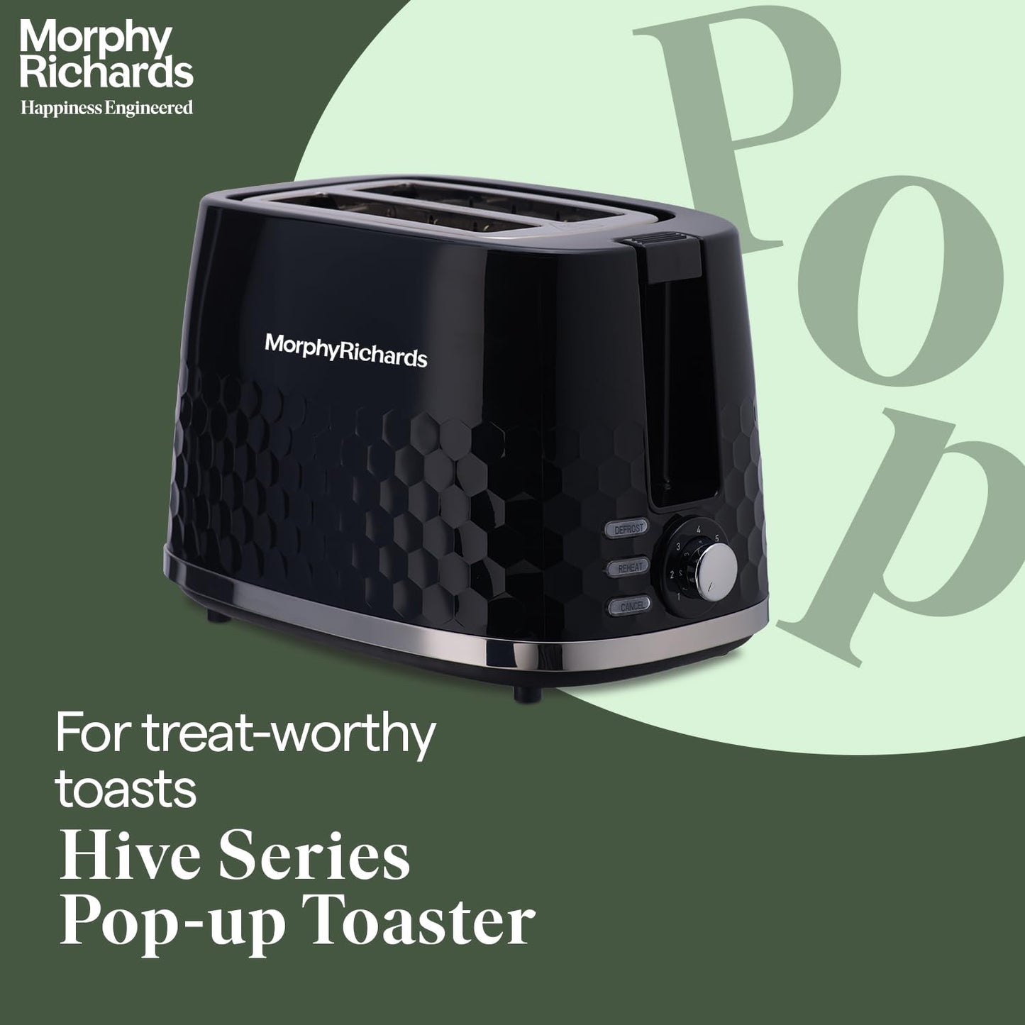 Morphy Richards Hive Series Pop Up Toaster With 2 Slice, Glossy Black, 850 Watts