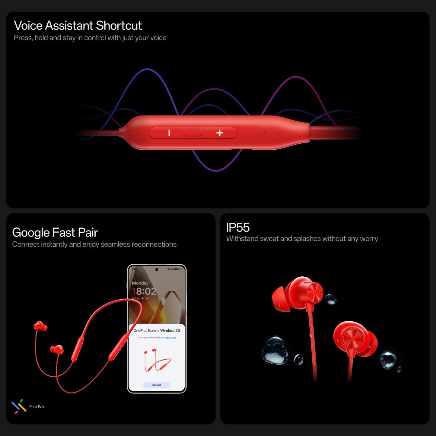 OnePlus Bullets Wireless Z3 in-Ear Neckband with 12.4mm Drivers, 3D Spatial Audio,10 mins Charge for 27 hrs Playback, AI Call Noise Cancellation,-Mambo Midnight 1.0 Piece