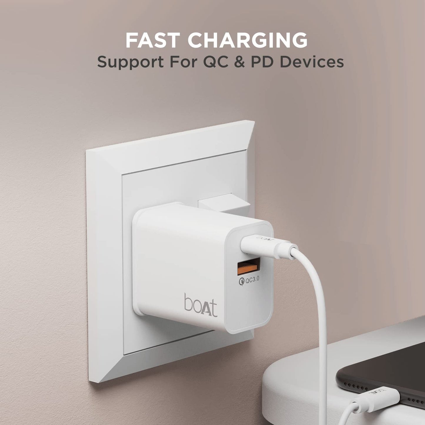 boAt WCDV 22.5W Dual Port Charger with 22.5W Power Delivery Support, 18W Quick Charge 3.0 & Smart IC Protection-White 1.0 unit