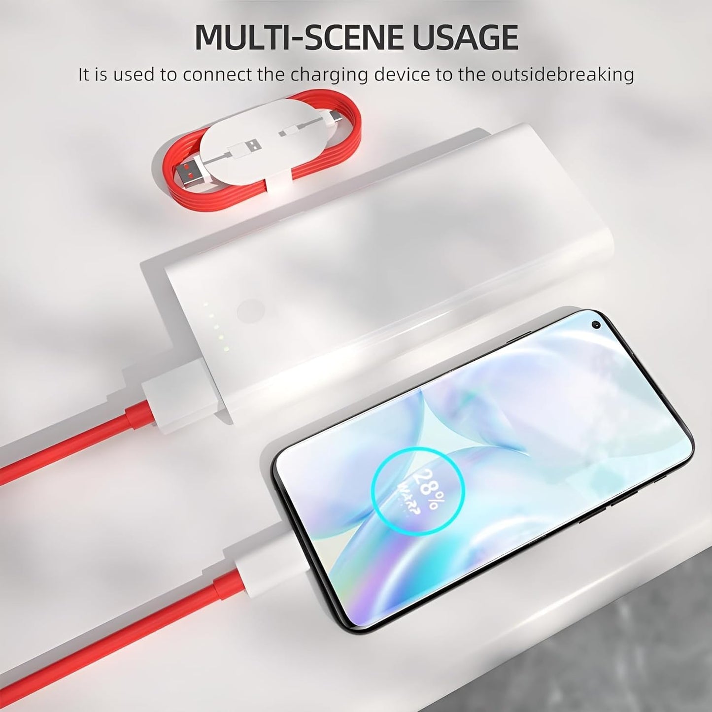 Sounce 80W Fast Charging USB to Type C SuperVooc/Dash Cable for Oneplus & All Series , Red 1.0 Piece