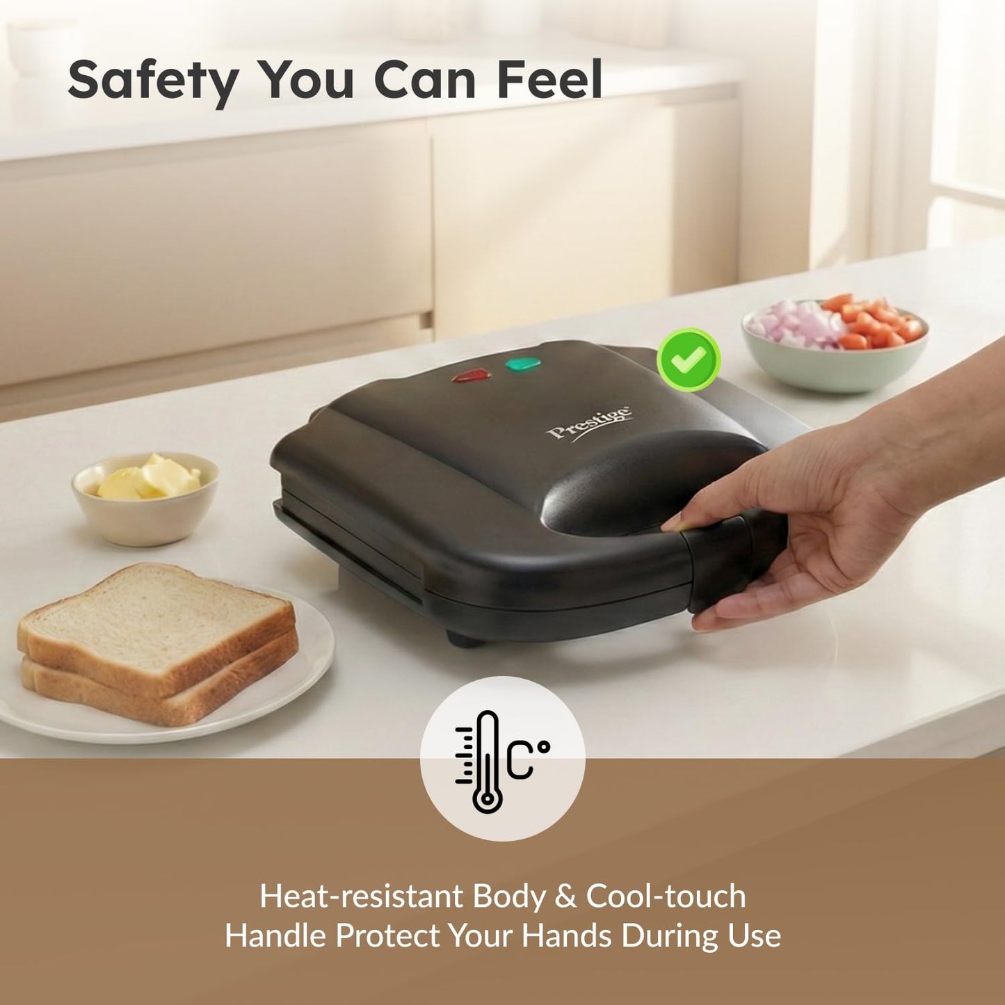 Prestige PGMFB 800 Watt Grill Sandwich Toaster with Fixed Grill Plates, Black