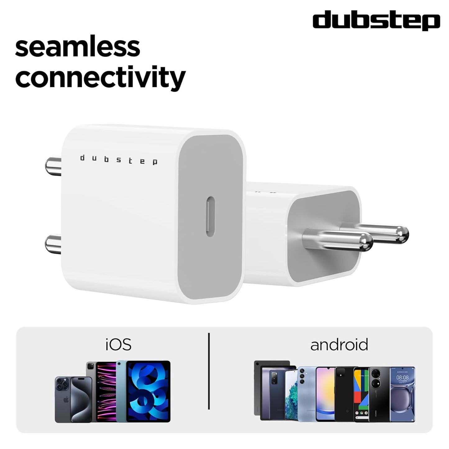 Dubstep Sprint 20W USB-C Charger with PD PPS 3.0 Supports All Fast Charging Technologies (With Type-C To L Cable, White) 1.0 unit