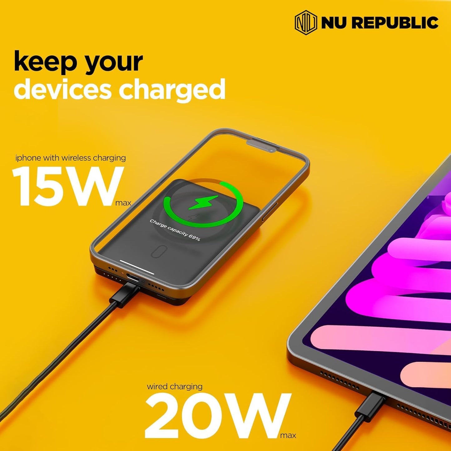 Nu Republic Magsafe Powerpop X1 Wireless Slim Power Bank Compatible with Fast Charging, 5000 mAh (Black) 1.0 Piece
