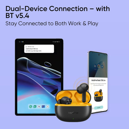 REALME Buds T200 Lite Bluetooth in Ear Earbuds,4 Mic, AI ENC for Calls,48 Hours Total Playback with Fast Charging and Low Latency Gaming TWS,Google Fast Pair, with mic (Volt Black) 1.0 unit